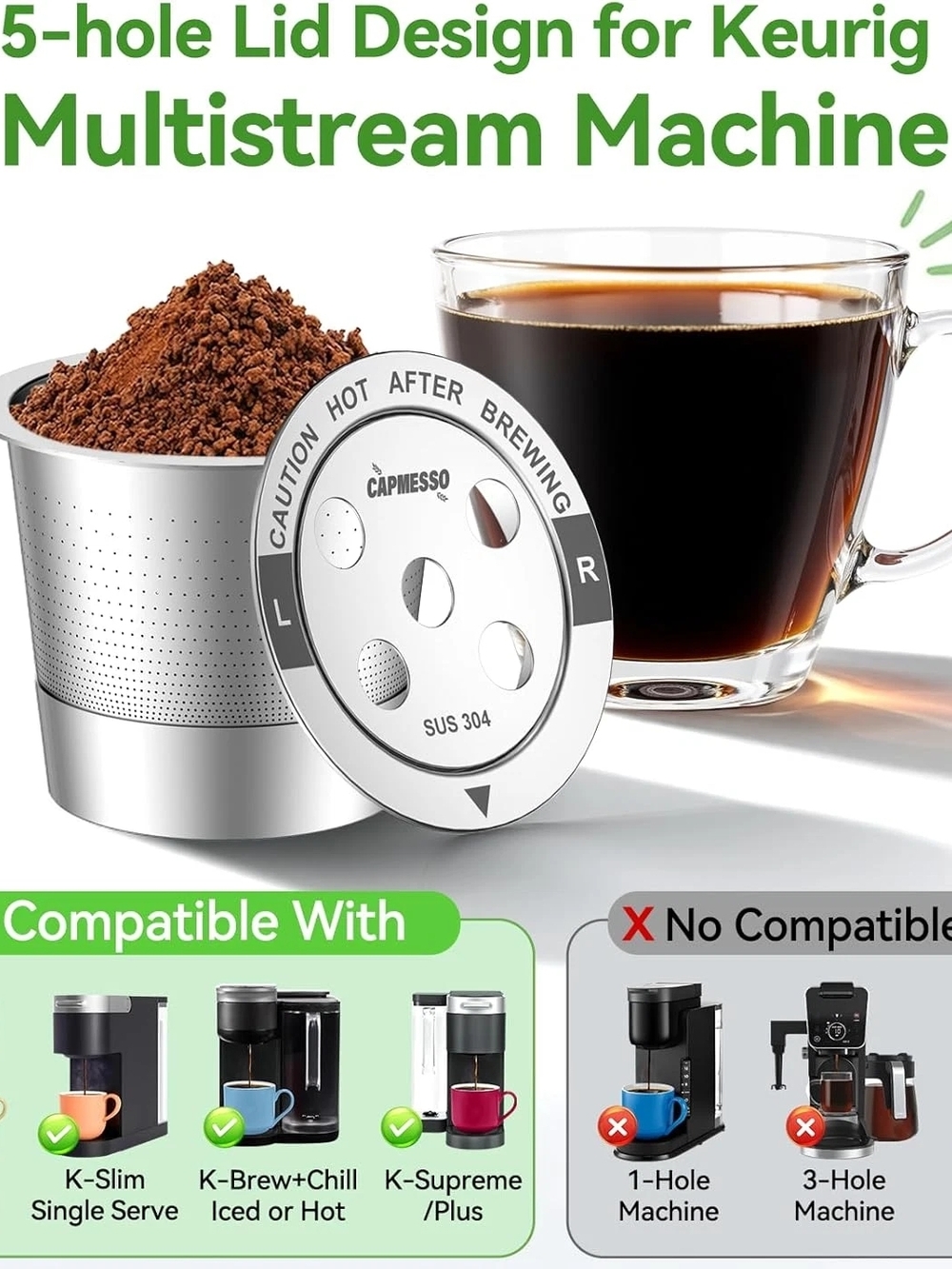 NIB 2 2026 CAPMESSO Stainless Steel Reusable K-Cup Tea Coffee